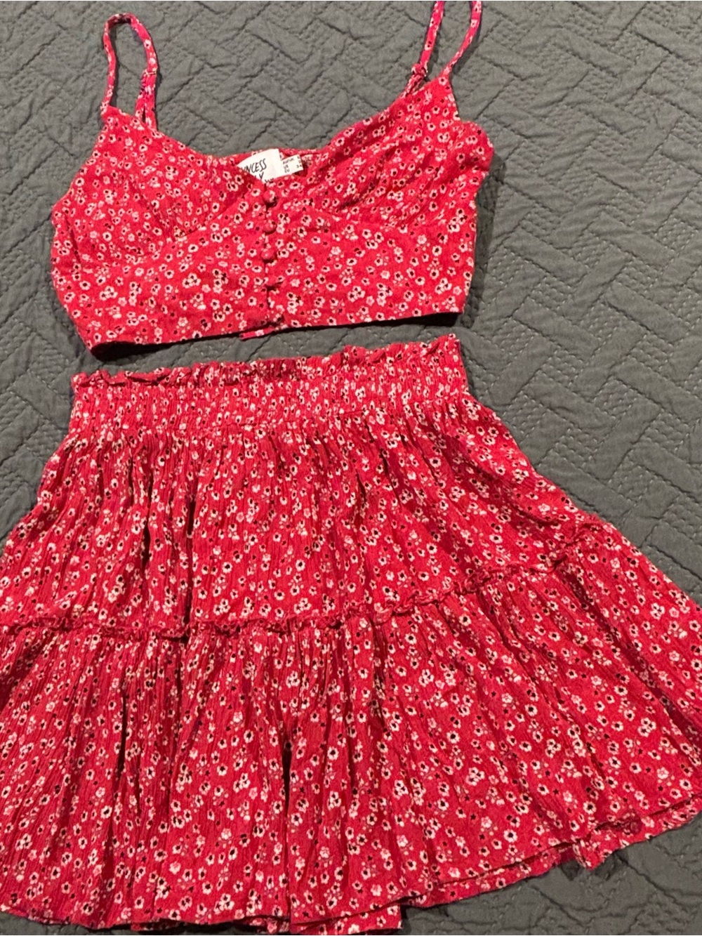 Princess Polly Red Floral Two-Piece Skirt Set